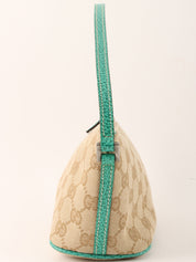 Canvas GG logo plate handbag in beige/turquoise