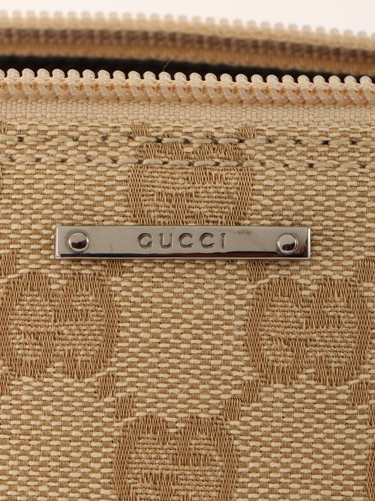 Canvas GG logo plate handbag in beige/turquoise