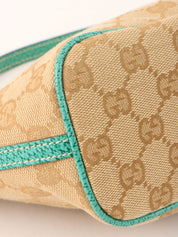 Canvas GG logo plate handbag in beige/turquoise