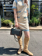 2015 Boy Chanel 链条单肩包，灰色/红色
