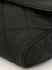 Quilted Logo Plate Chain Shoulder Bag in Black