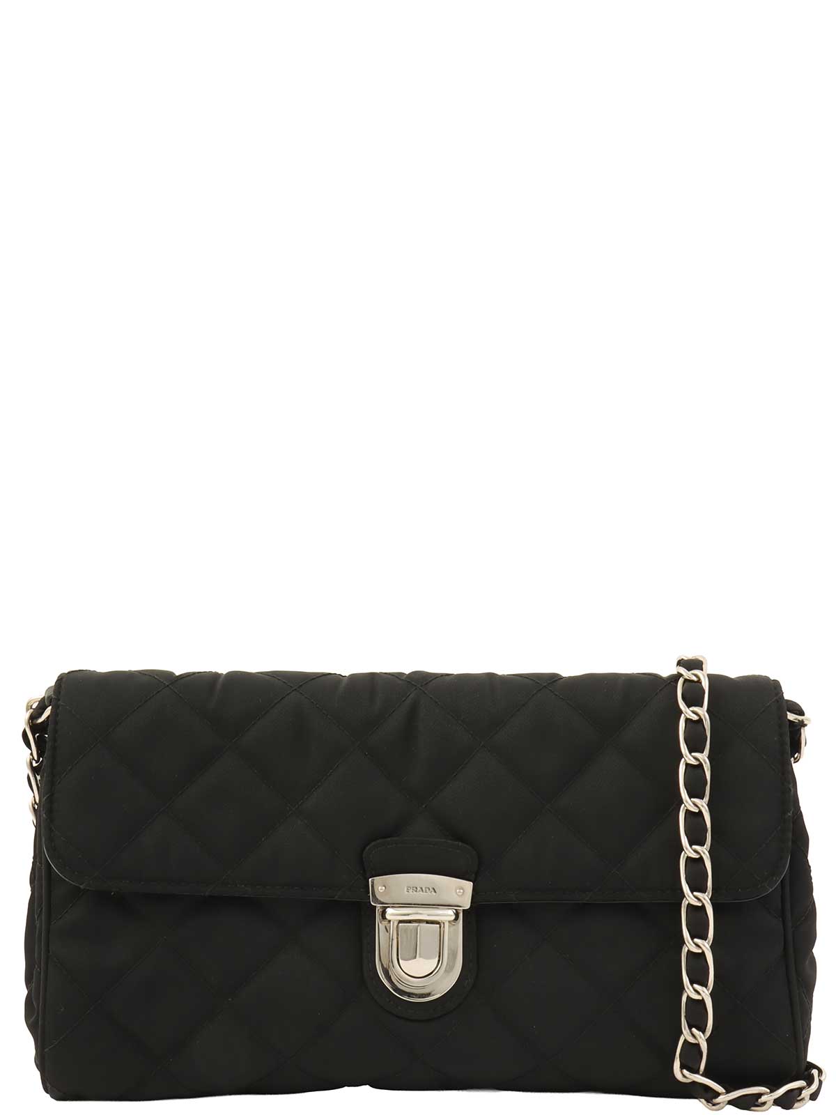 Quilted Logo Plate Chain Shoulder Bag in Black