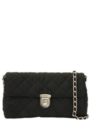 Quilted Logo Plate Chain Shoulder Bag in Black