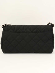 Quilted Logo Plate Chain Shoulder Bag in Black