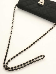 Quilted Logo Plate Chain Shoulder Bag in Black