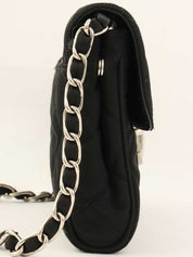 Quilted Logo Plate Chain Shoulder Bag in Black