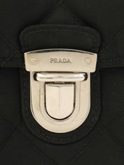 Quilted Logo Plate Chain Shoulder Bag in Black