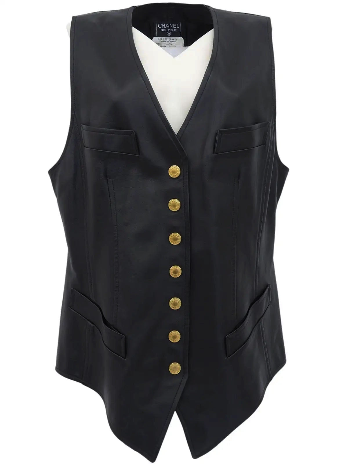 1993 Leather Logo Button Vest Black