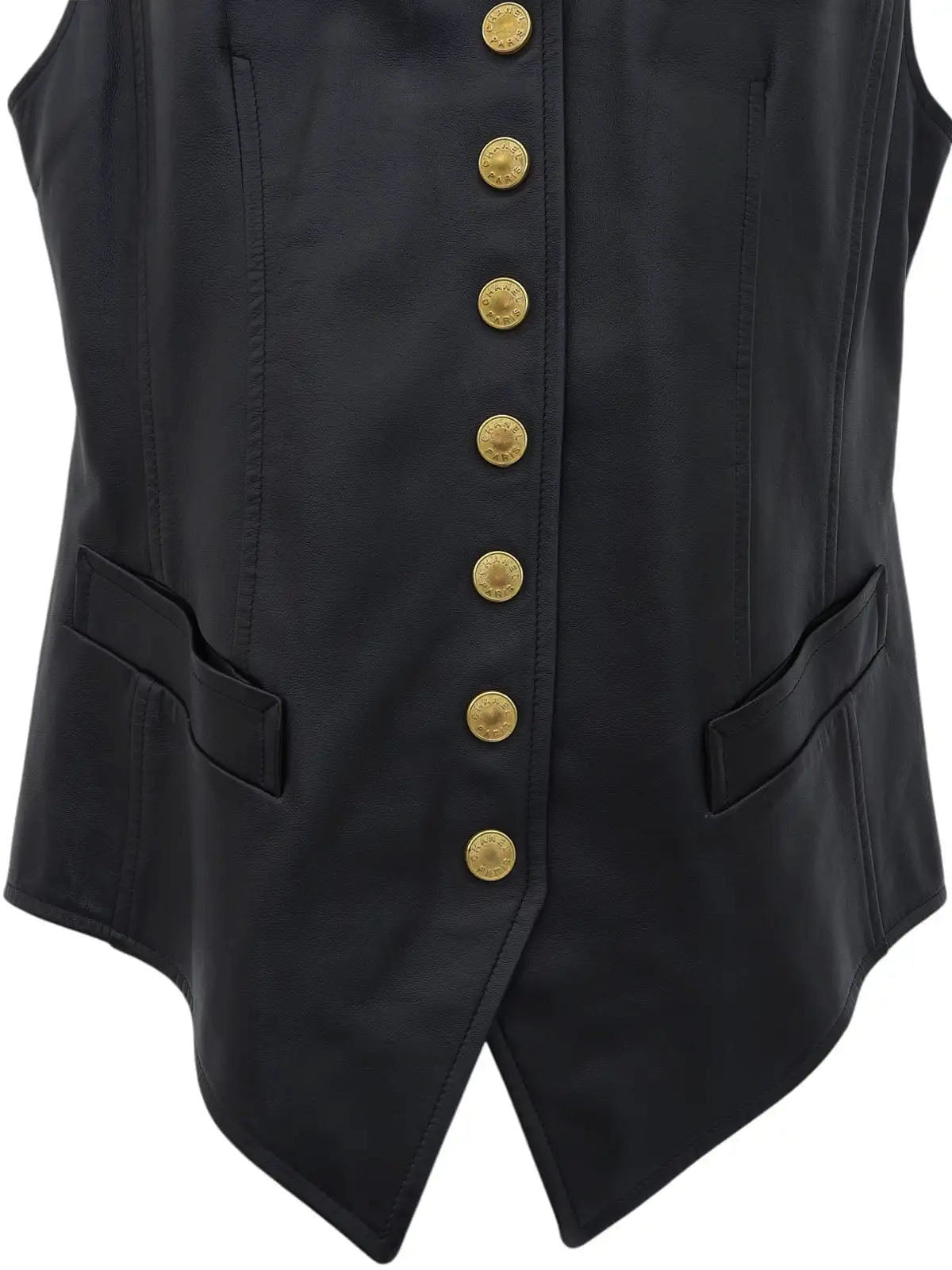 1993 Leather Logo Button Vest Black