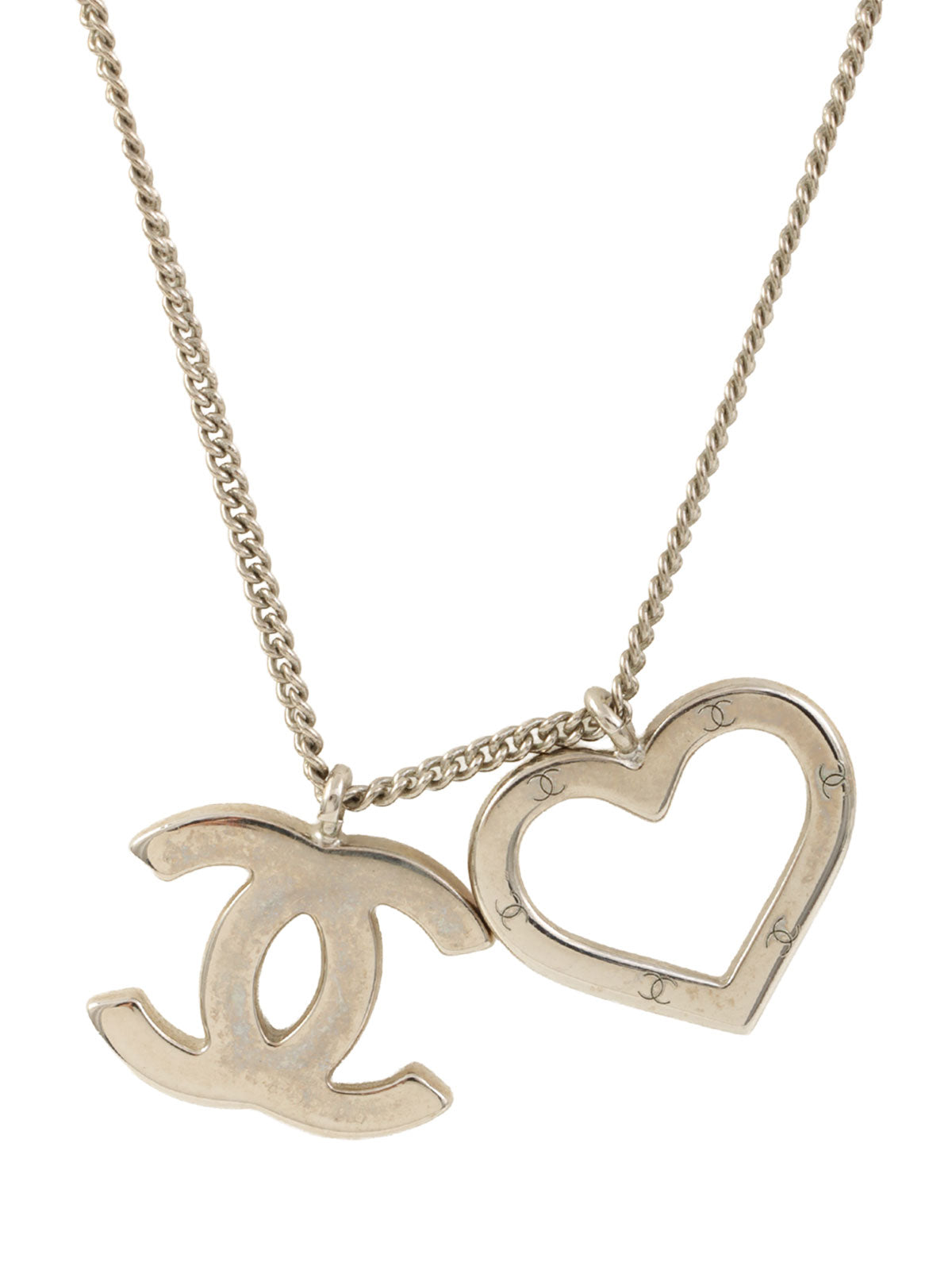 2004 Heart CC Mark Plate Necklace Silver