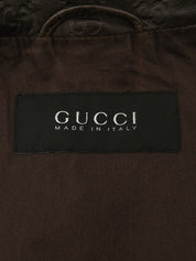 Brown real leather GG pattern single rider jacket