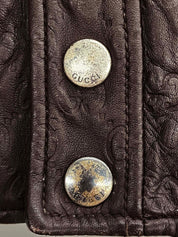 Brown real leather GG pattern single rider jacket