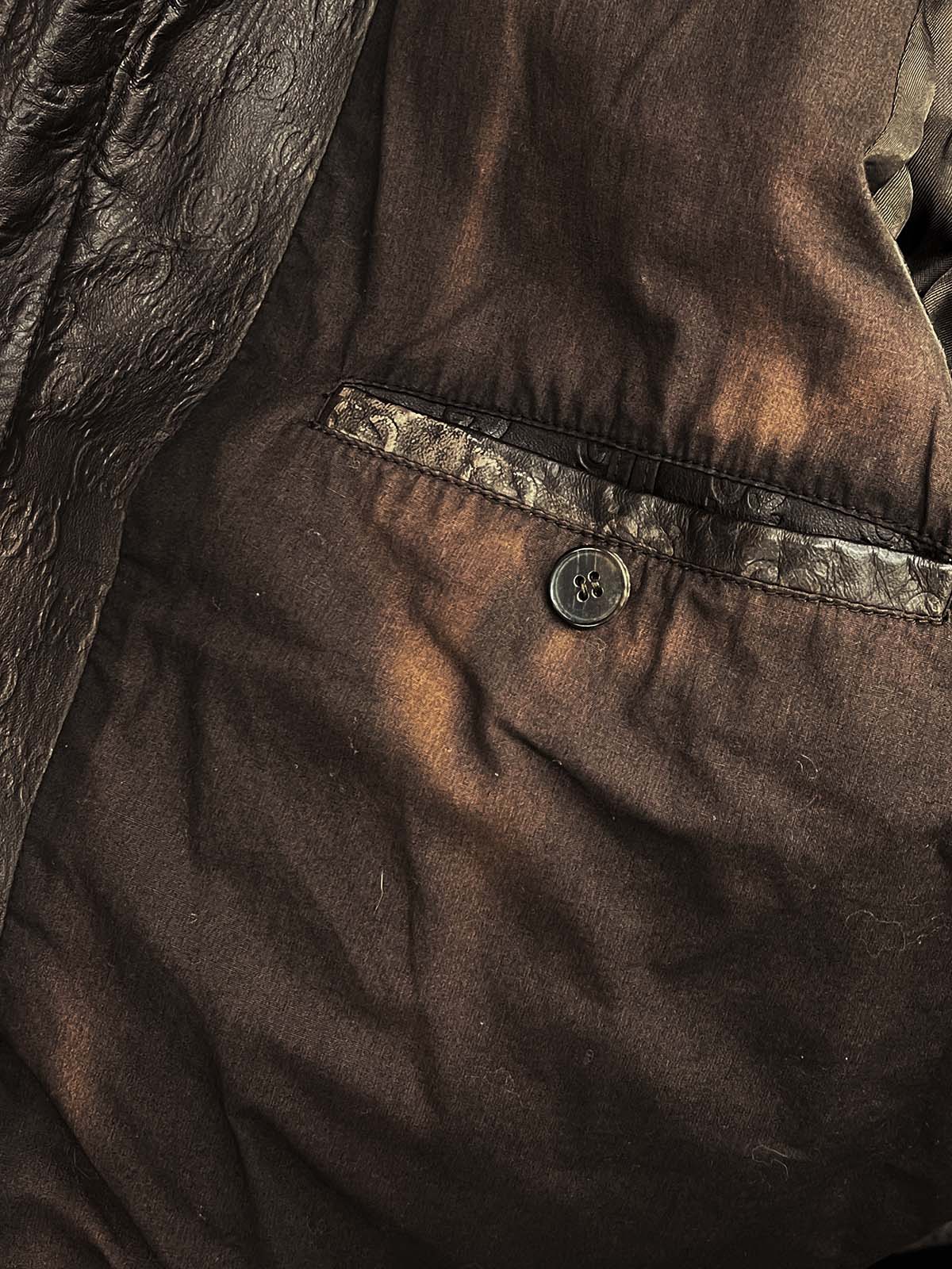 Brown real leather GG pattern single rider jacket