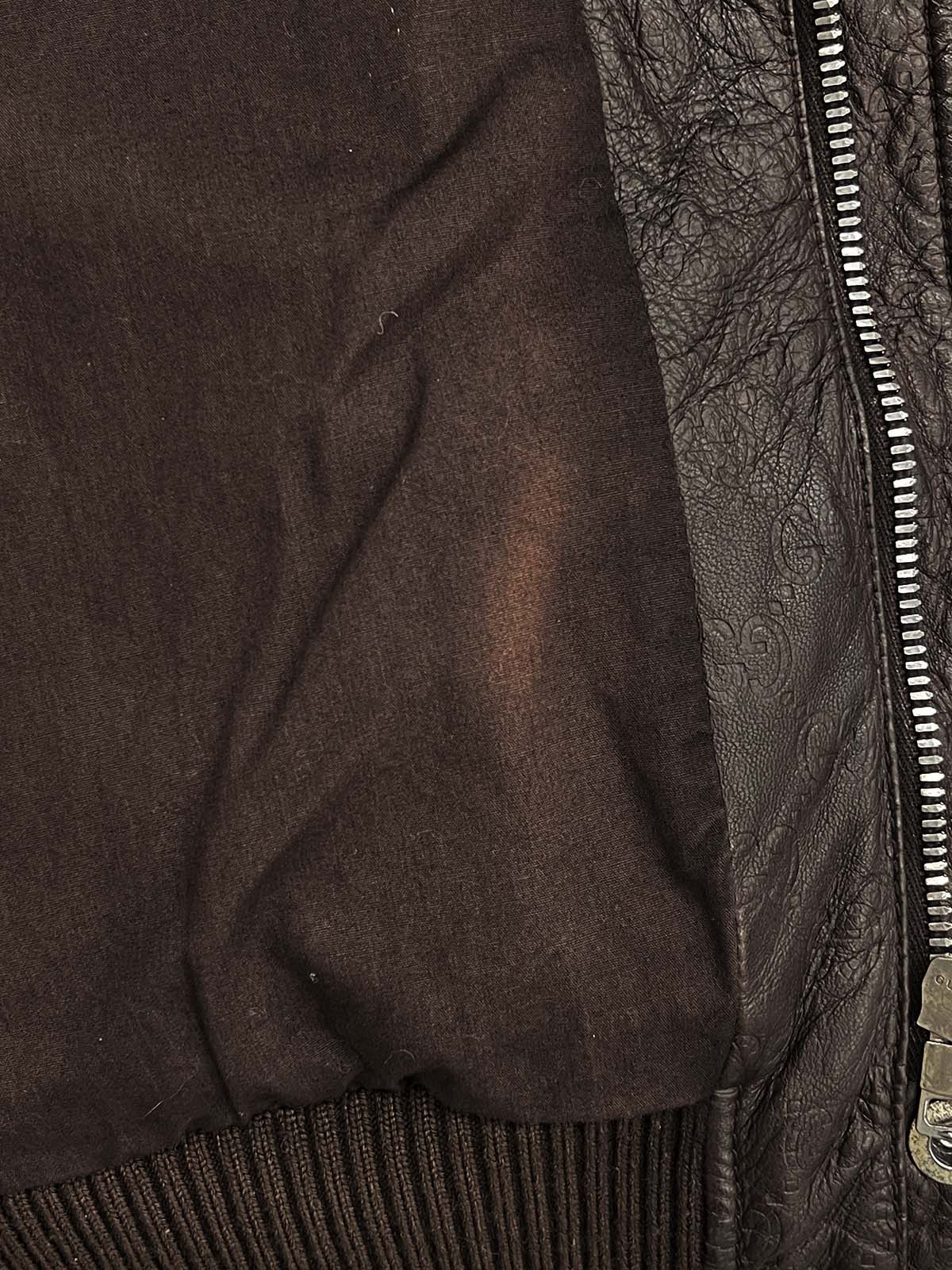 Brown real leather GG pattern single rider jacket