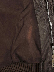 Brown real leather GG pattern single rider jacket