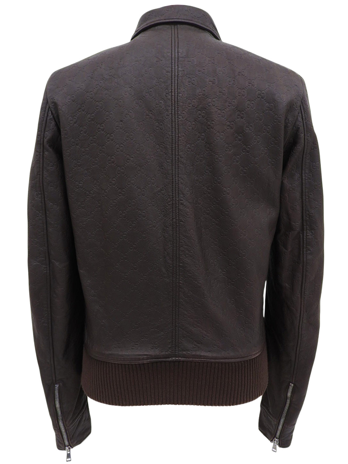 Brown real leather GG pattern single rider jacket