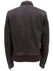 Brown real leather GG pattern single rider jacket