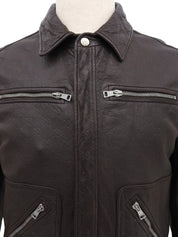 Brown real leather GG pattern single rider jacket