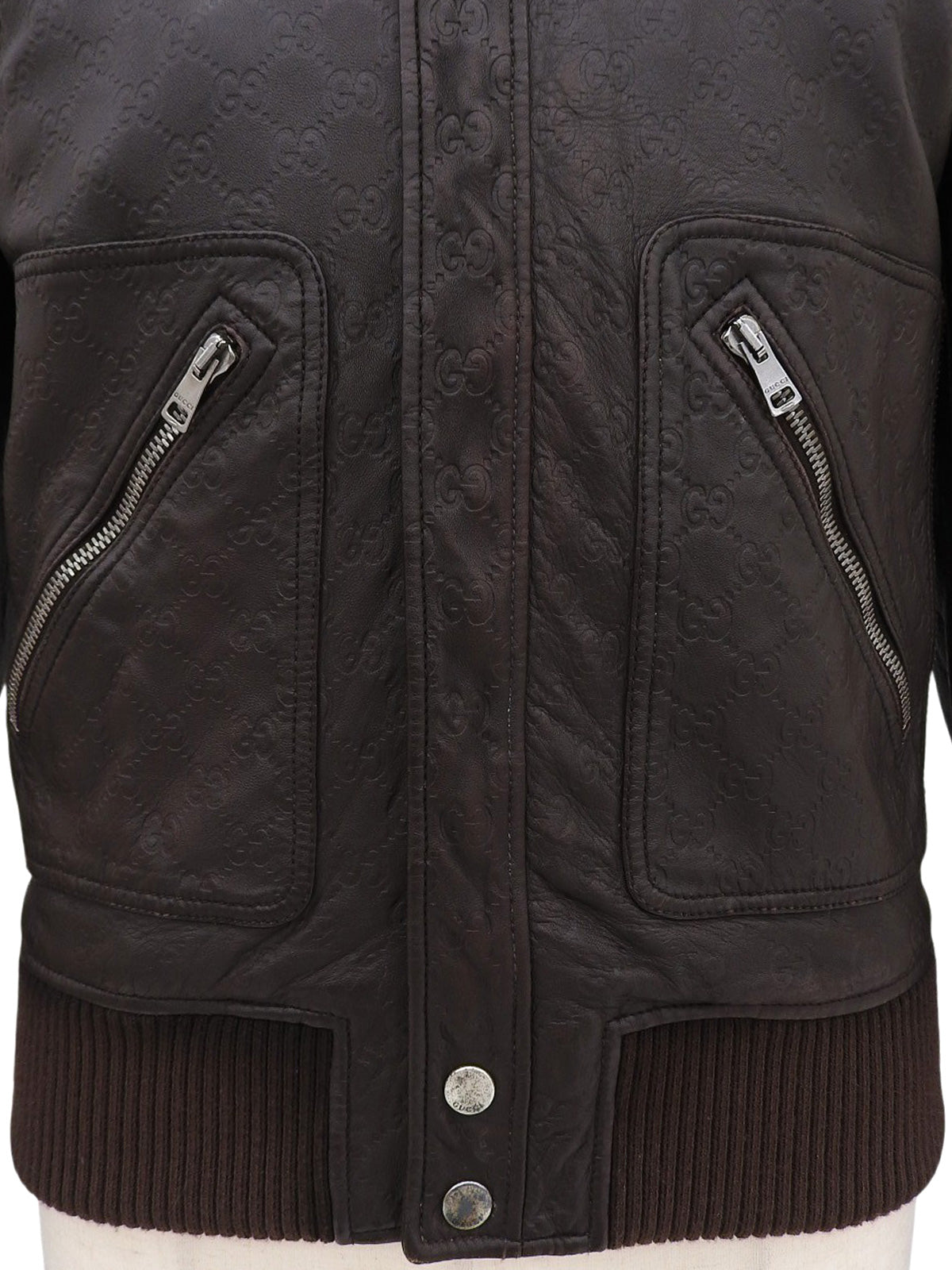 Brown real leather GG pattern single rider jacket