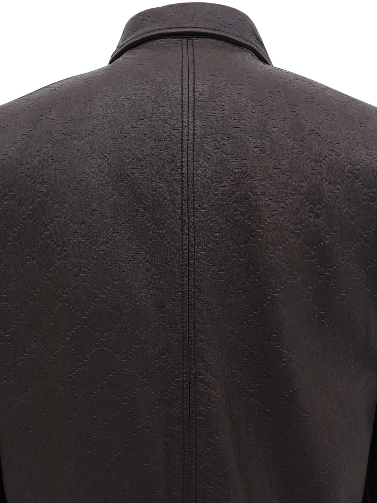 Brown real leather GG pattern single rider jacket