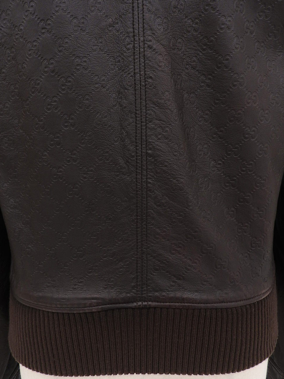 Brown real leather GG pattern single rider jacket