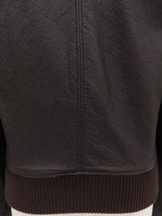 Brown real leather GG pattern single rider jacket