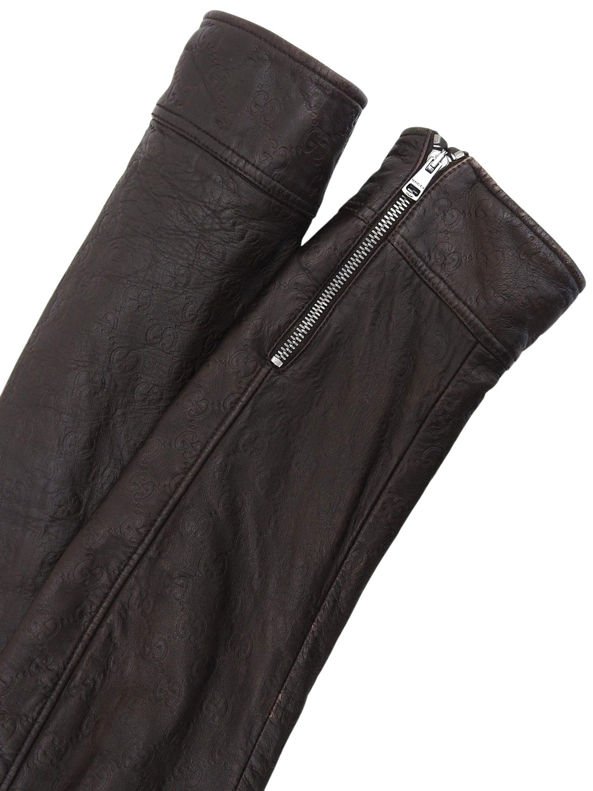 Brown real leather GG pattern single rider jacket