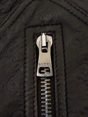 Brown real leather GG pattern single rider jacket