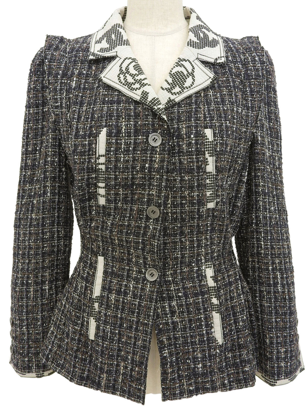 2006 Tweed Camellia CC Mark Jacket, White/Multi