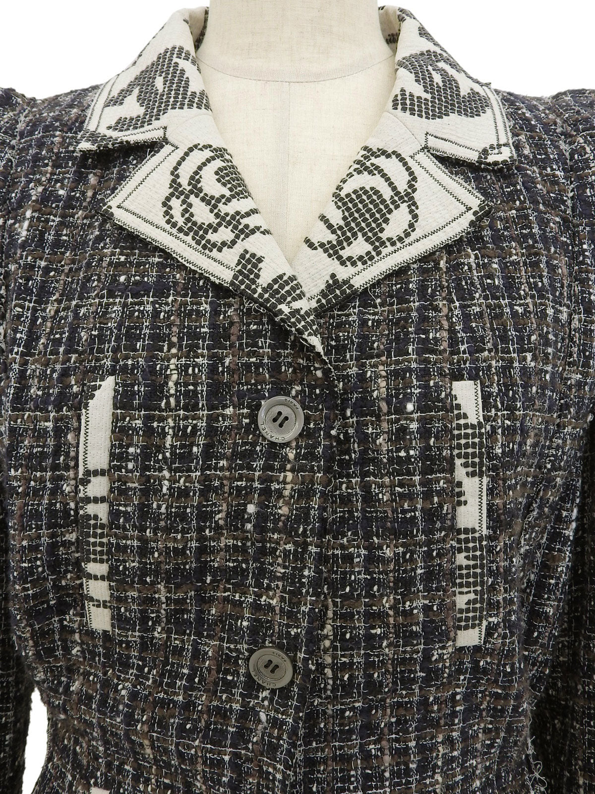 2006年製 ツイードカメリアCCマークジャケット ホワイト/マルチ