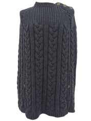 Wool logo button knit poncho in charcoal gray