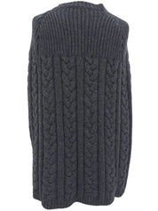 Wool logo button knit poncho in charcoal gray