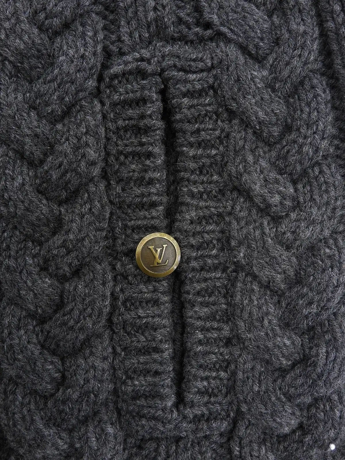 Wool logo button knit poncho in charcoal gray