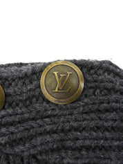 Wool logo button knit poncho in charcoal gray