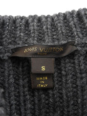 Wool logo button knit poncho in charcoal gray
