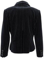 Velour Stripe Pattern Logo Button Jacket in Black/White