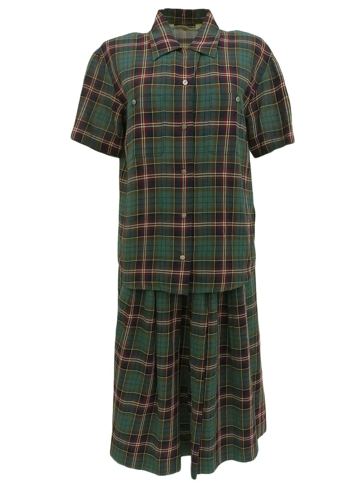 チェックパターンロゴボタンセットアップ グリーン/ネイビー/レッド