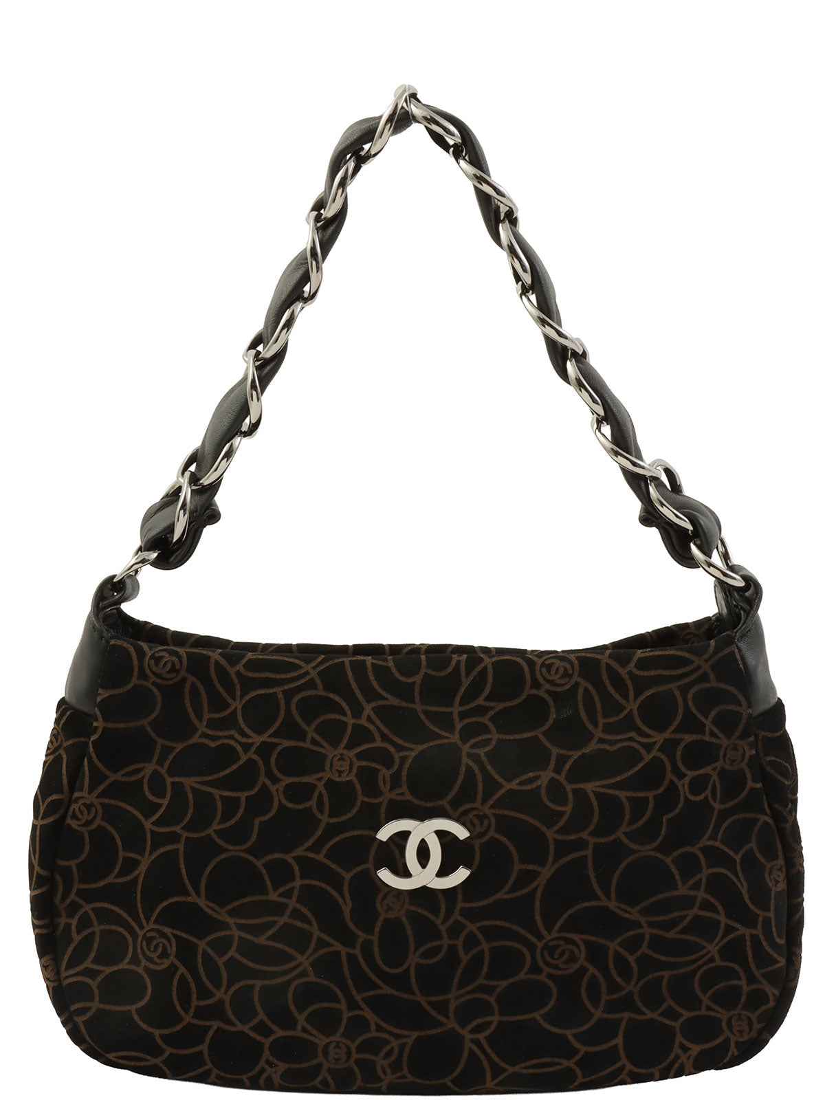 2004年頃製 スエードカメリアパターンCCマークプレートチェーンショルダーバッグ ブラック