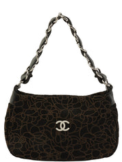 2004年頃製 スエードカメリアパターンCCマークプレートチェーンショルダーバッグ ブラック