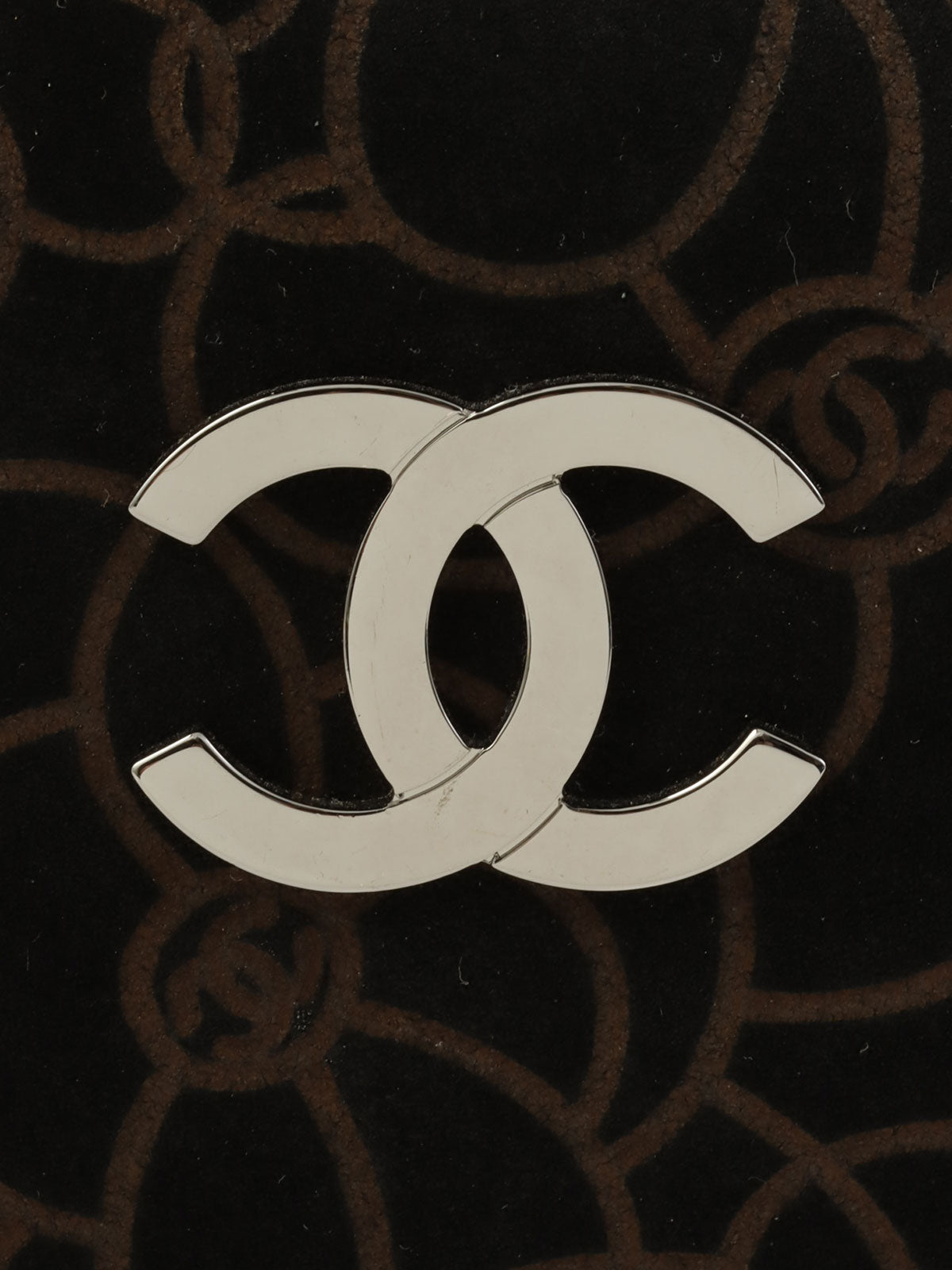 2004年頃製 スエードカメリアパターンCCマークプレートチェーンショルダーバッグ ブラック