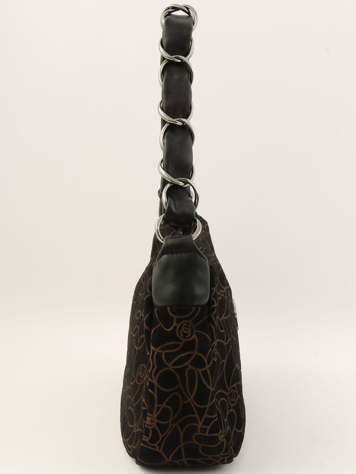 2004年頃製 スエードカメリアパターンCCマークプレートチェーンショルダーバッグ ブラック