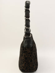 2004年頃製 スエードカメリアパターンCCマークプレートチェーンショルダーバッグ ブラック