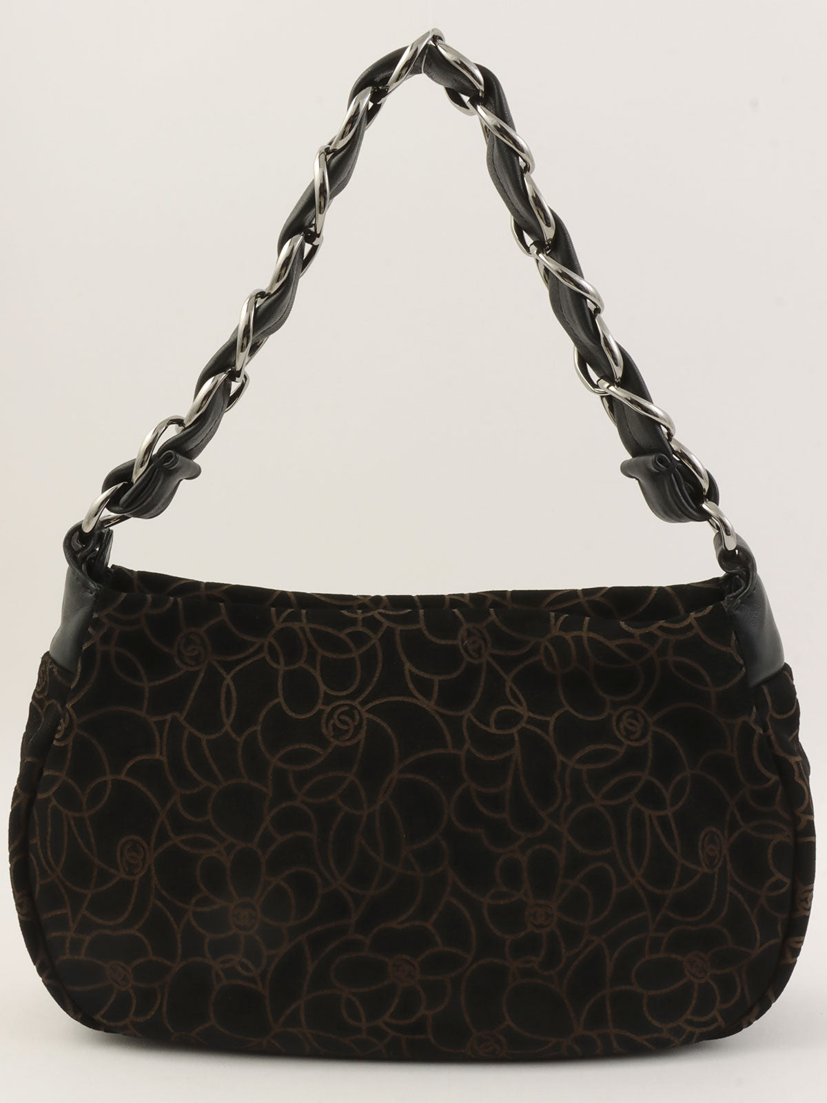 2004年頃製 スエードカメリアパターンCCマークプレートチェーンショルダーバッグ ブラック