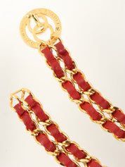 ラウンドCCマークプレートチェーンベルト ゴールド/レッド