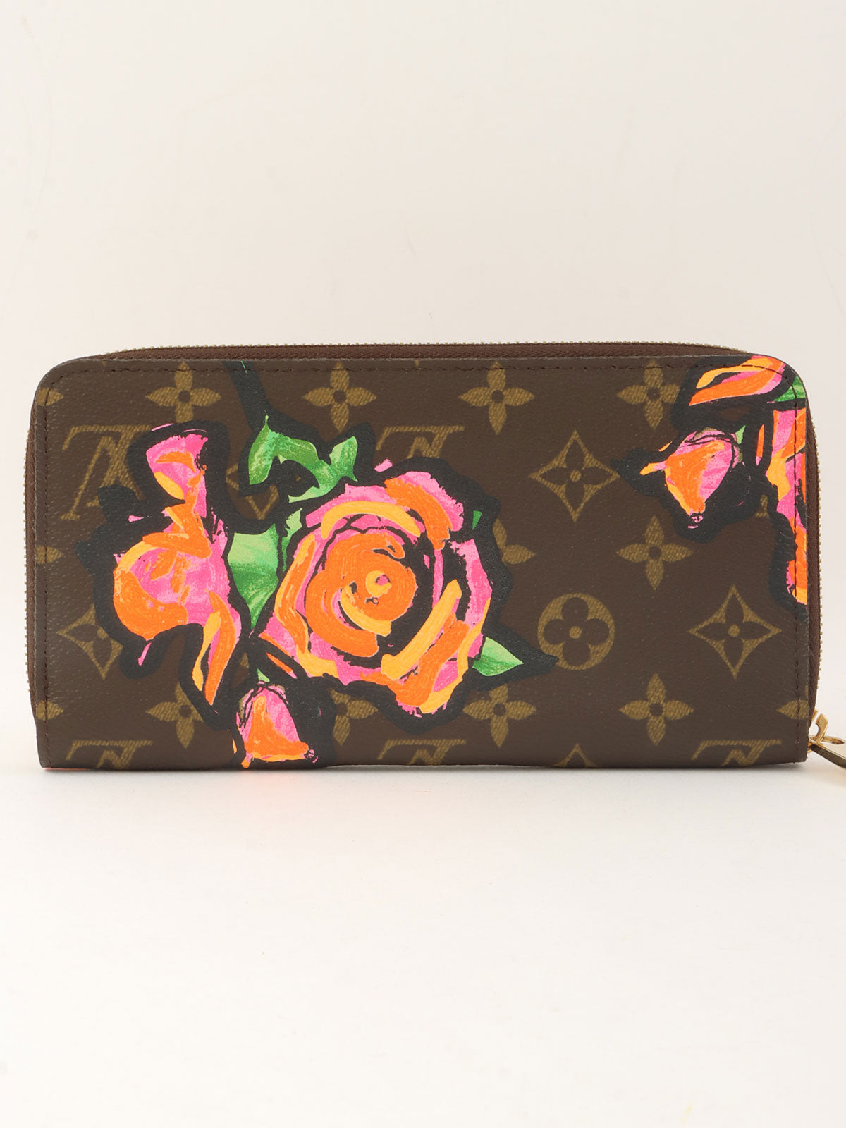 2009年製　キャンバスモノグラムローズジッピーウォレット　ブラウン/ピンク