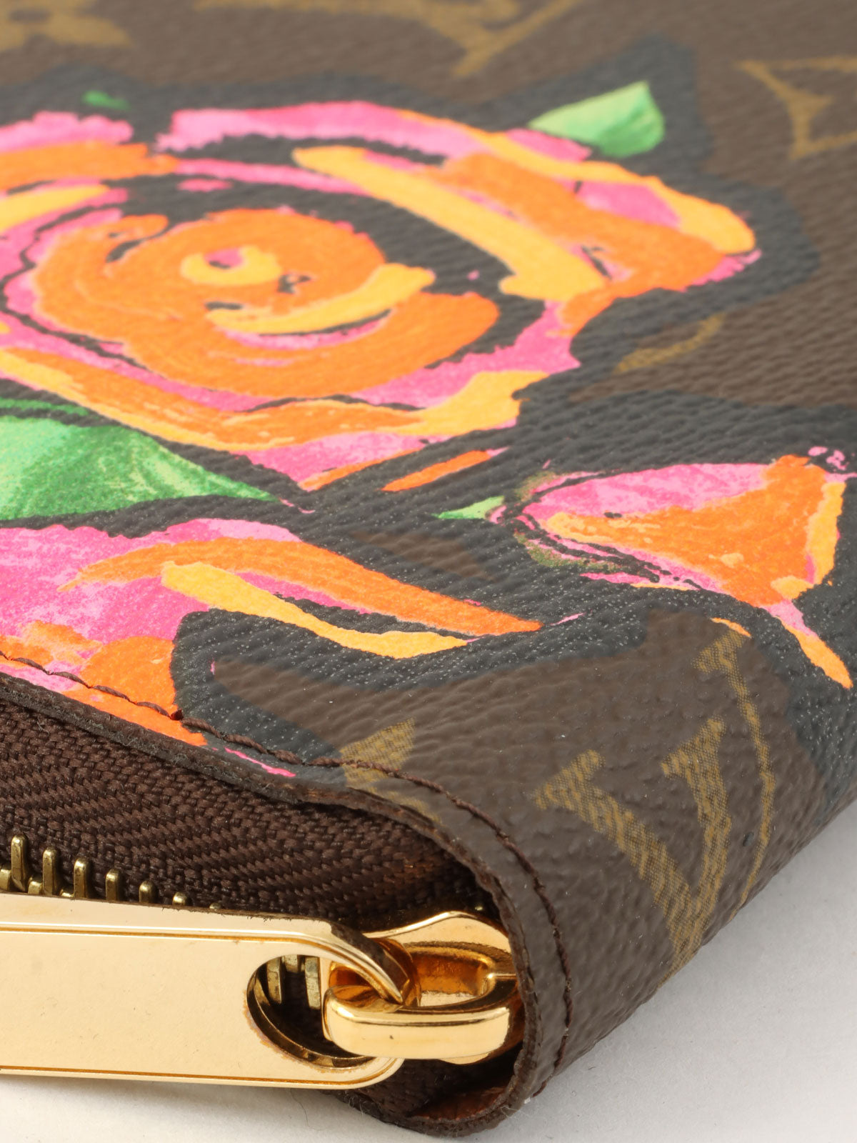 2009年製　キャンバスモノグラムローズジッピーウォレット　ブラウン/ピンク