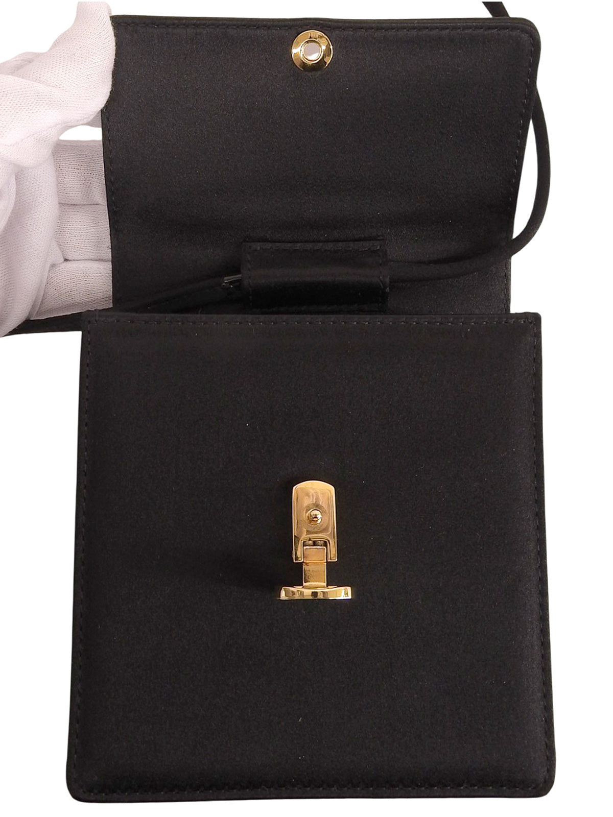 サテンロゴプレートミニショルダーバッグ ブラック