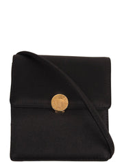 サテンロゴプレートミニショルダーバッグ ブラック