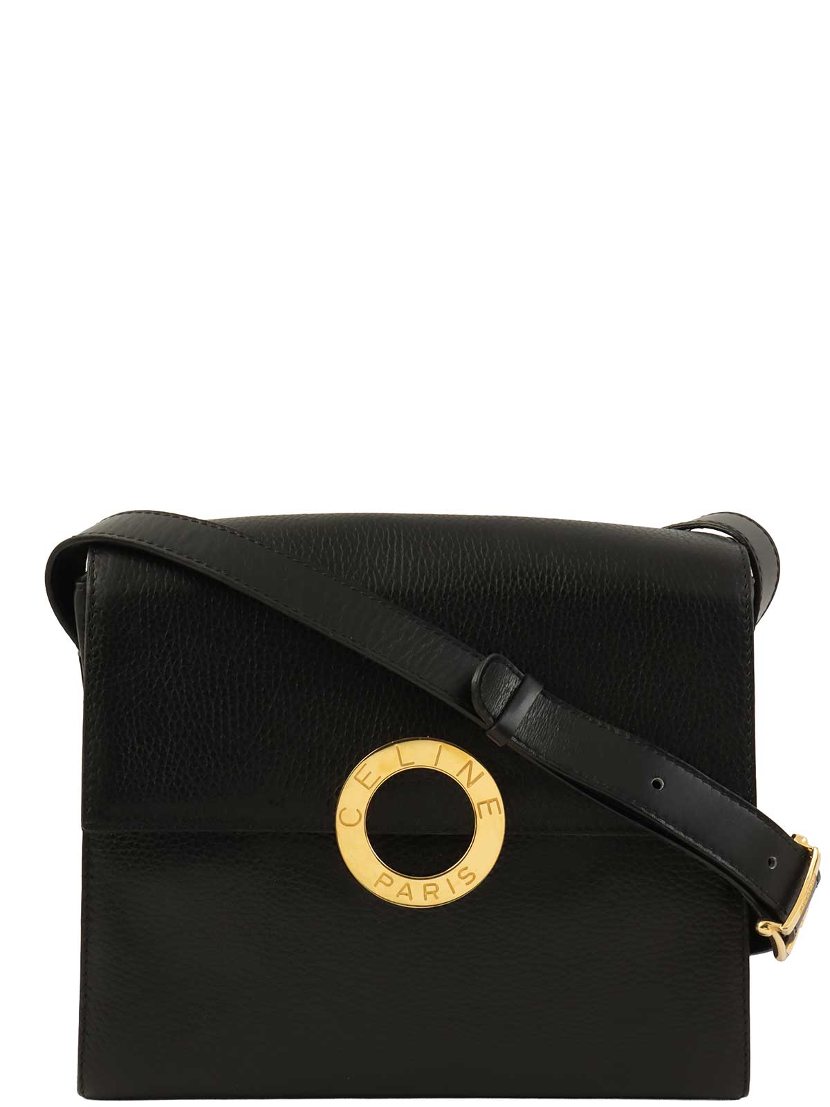 サークルロゴプレートショルダーバッグ　ブラック