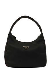 Nylon logo plate handbag in black